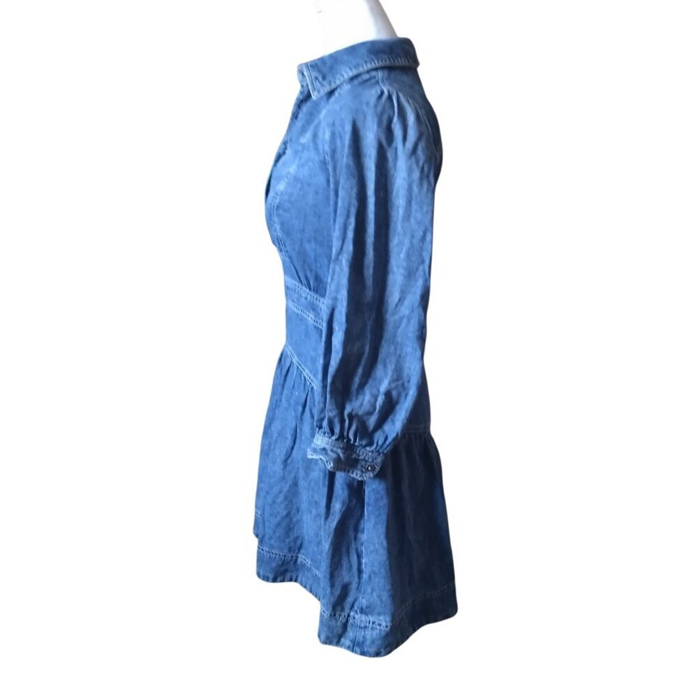 Anthropologie Size 2 Cassidy Denim Mini Dress 3/4 Sleeve Boho Collared Festival - Picture 5 of 9